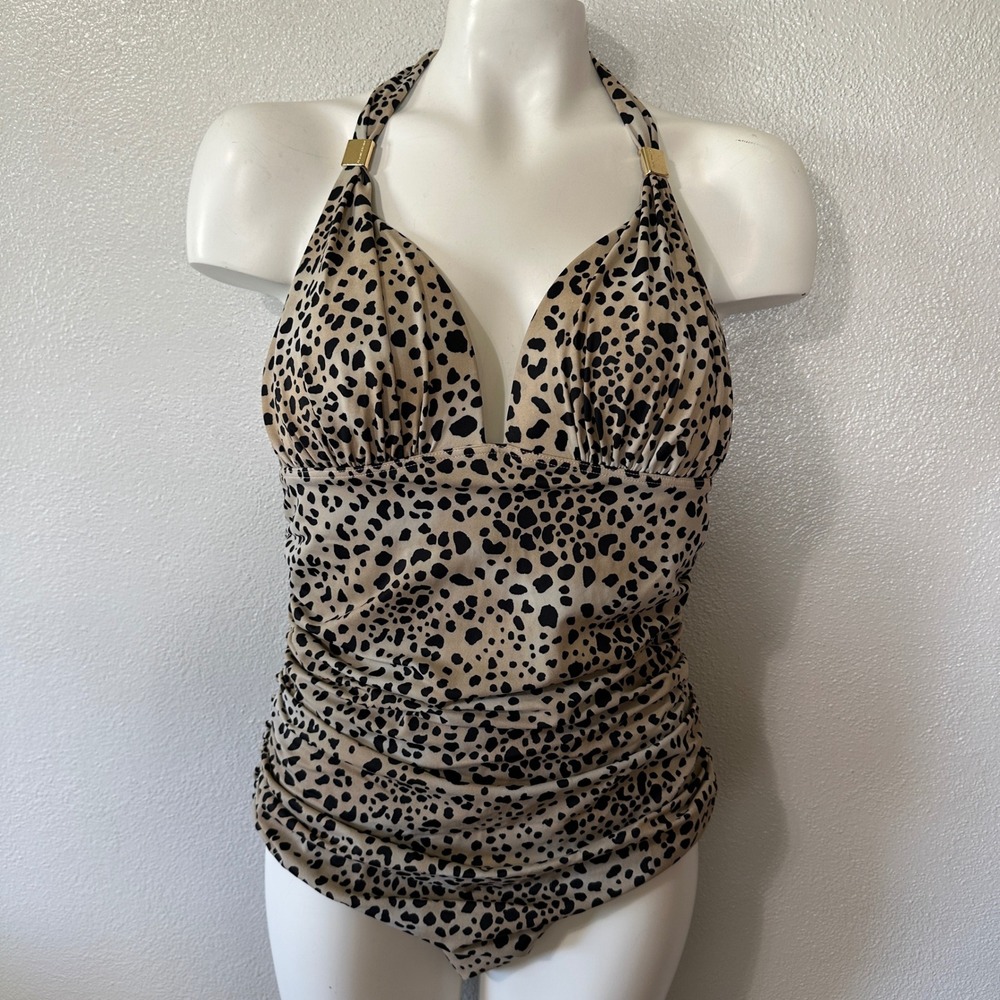 Victorias Secret Forever One Piece Swimsuit Halter Ruched Leopard Print Size XL